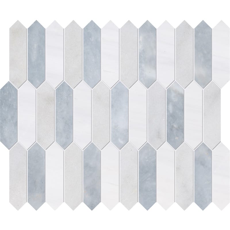 Avalon, Snow White, Allure Honed Baby Picket Marble Waterjet Decos 13 3/16x11