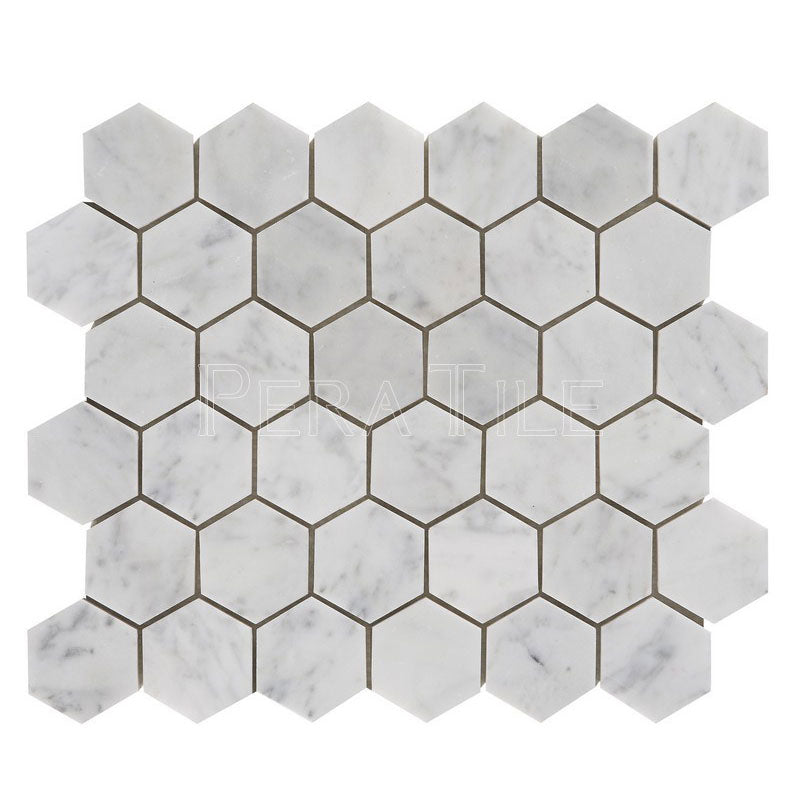 Bianco Carrara 2″ Honed Hexagon Mosaic