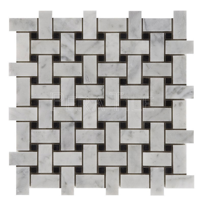 Bianco Carrara/ Noir Noble 1×2 Honed Basket Weave Mosaic