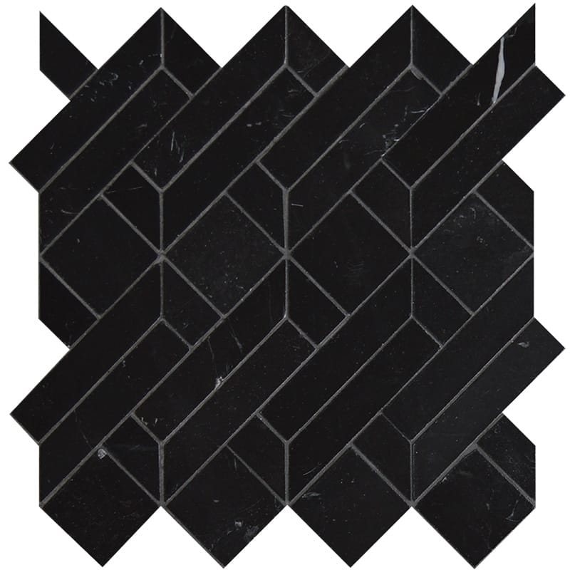 Black Honed Fontainebleau Parquet Marble Waterjet Decos 4x7 1/2