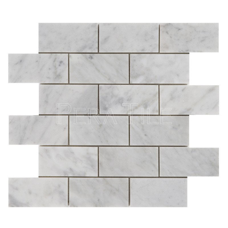 Bianco Carrara 3×6 Polished Brick Mosaic