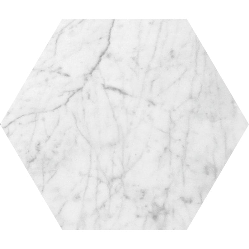 White Carrara C Polished Hexagon Marble Waterjet Decos 5 25/32x5