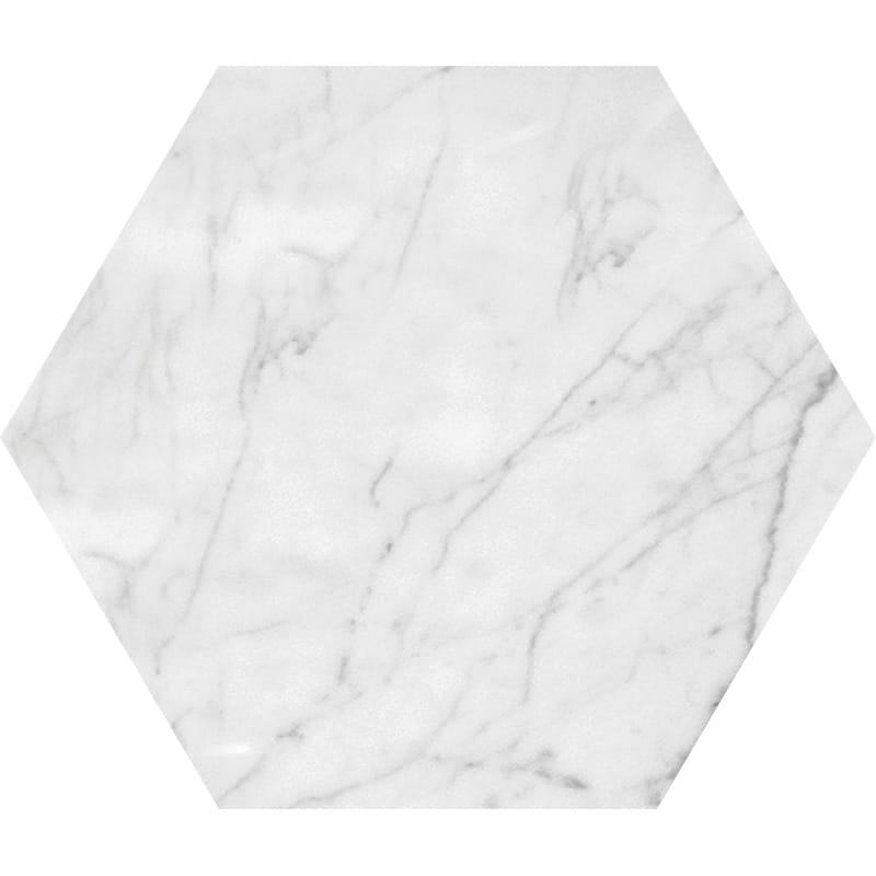 White Carrara C Honed Hexagon Marble Waterjet Decos 5 25/32x5