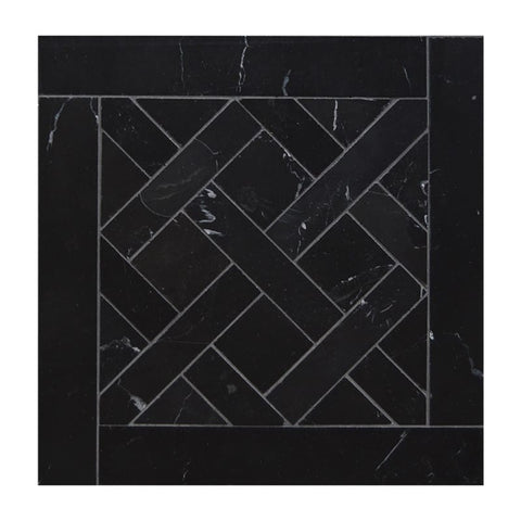 Black Honed Parquet De Chantilly Marble Waterjet Decos 8 1/2x8 1/2
