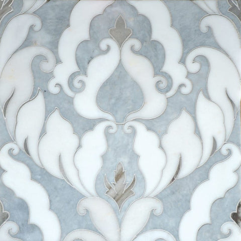 Afyon Grey, Afyon White, Palisandra Multi Finish Rumi Marble Waterjet Decos 19 9/16x18
