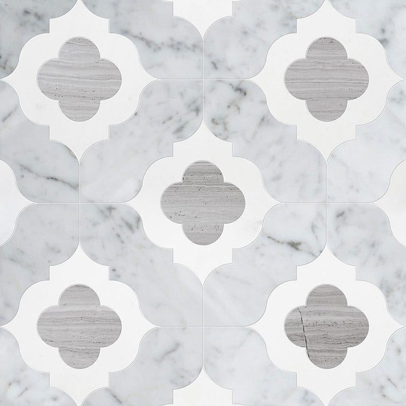 White Carrara, Haisa Light, Thassos Multi Finish Irene Marble Waterjet Decos 11 3/8x11 3/8