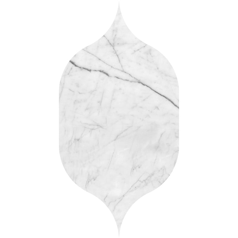White Carrara C Polished Gothic Arabesque Marble Waterjet Decos 4 7/8x8 13/16