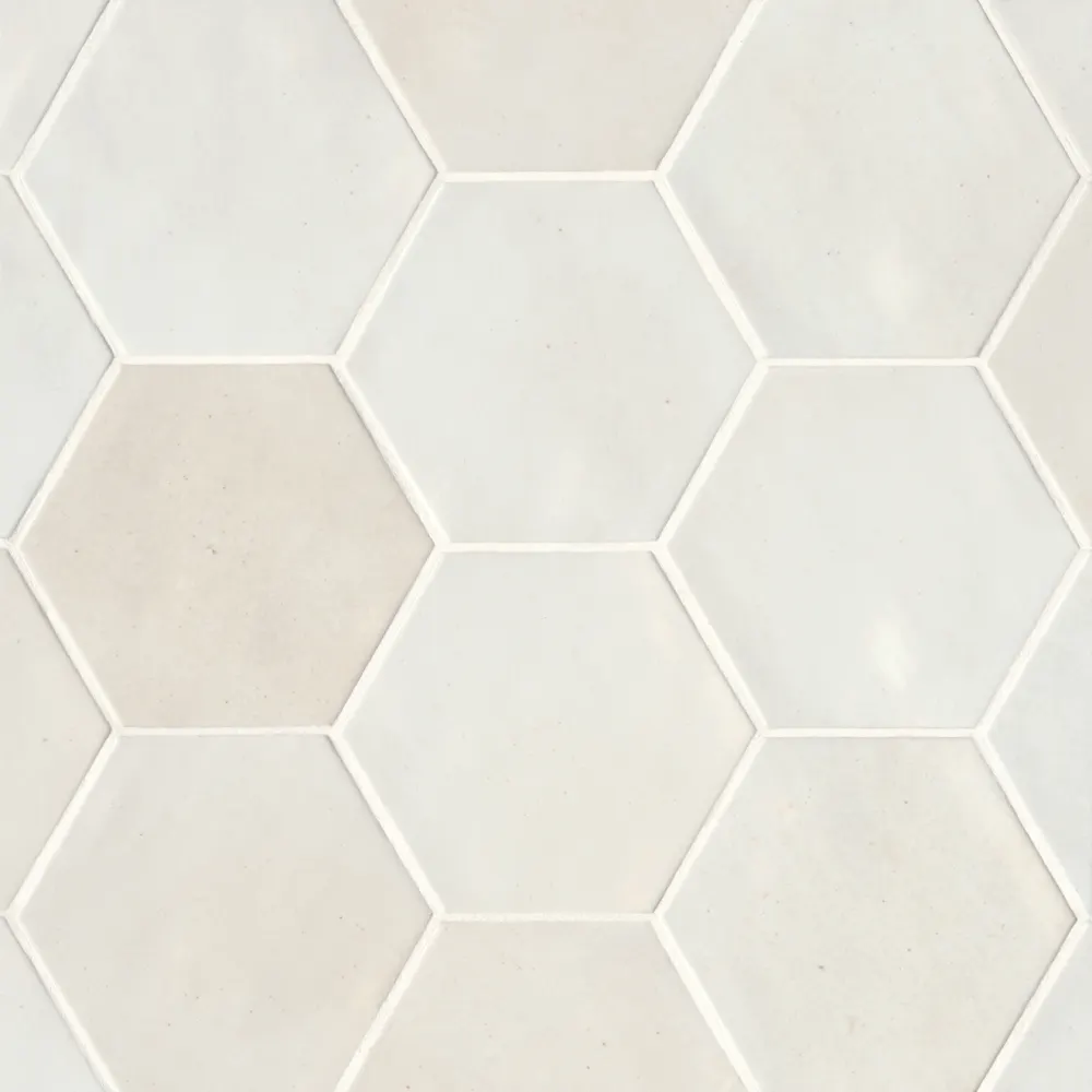 Celine 4" Hexagon Glossy Porcelain Floor & Wall Tile in White